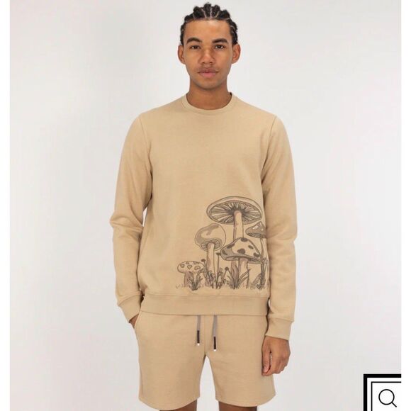 Blind Rooster by Ravelheart Embroidered Sweatshirt --Pale Khaki / Mushroom sz M - Picture 2 of 11